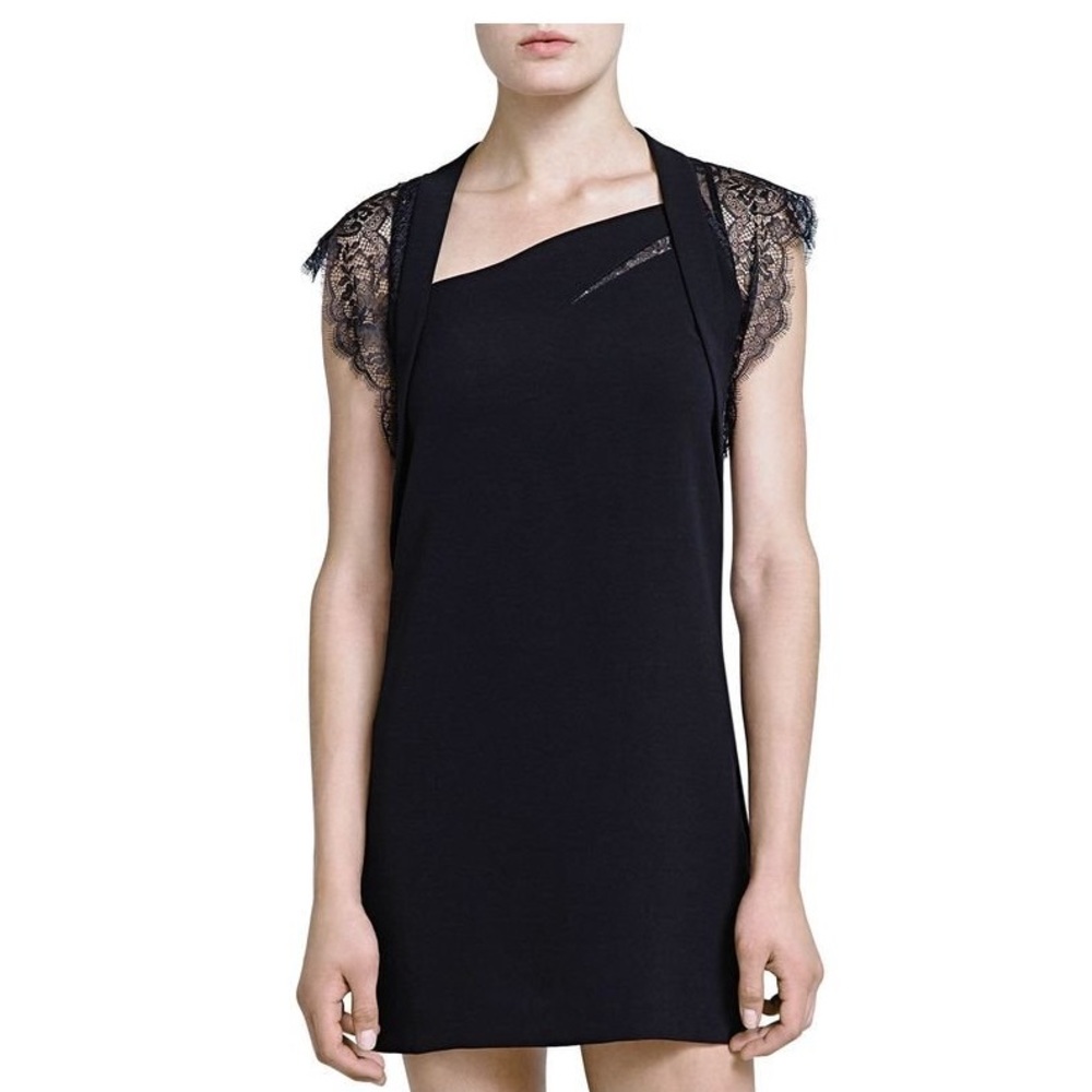 The Kooples Navy Lace Cap Sleeve Crepe Dress
